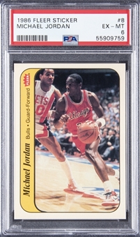 1986-87 Fleer Stickers #8 Michael Jordan Rookie Card - PSA EX-MT 6 